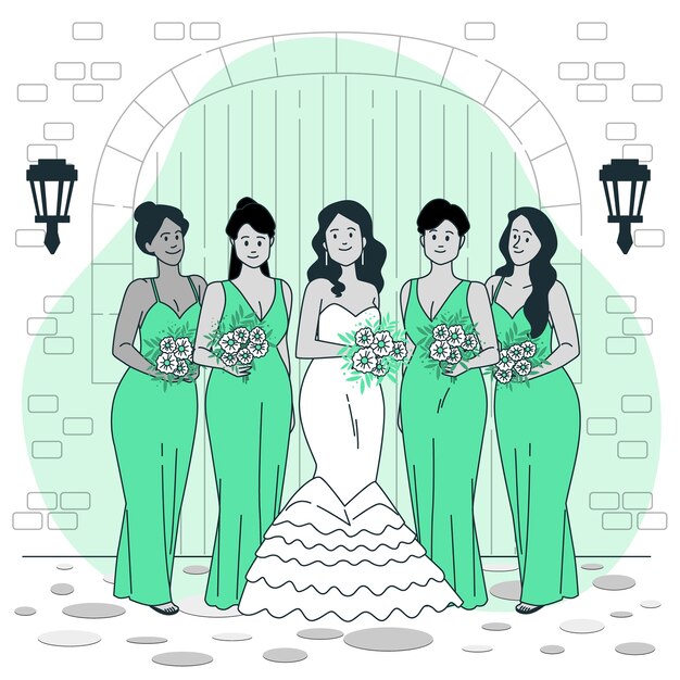 Bride and bridesmaids concept illustration