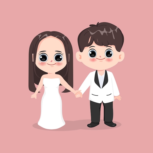 Bride And Groom cute cartoon chibi character, Love, Relationship, Sweetheart, Engagement,Valentine