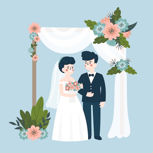 Bride and groom getting married illustration