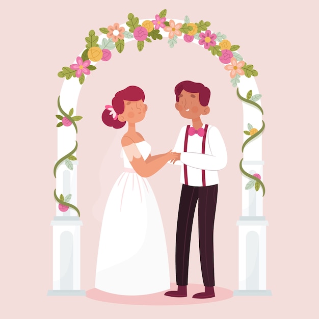 Free Vector bride and groom getting married illustration