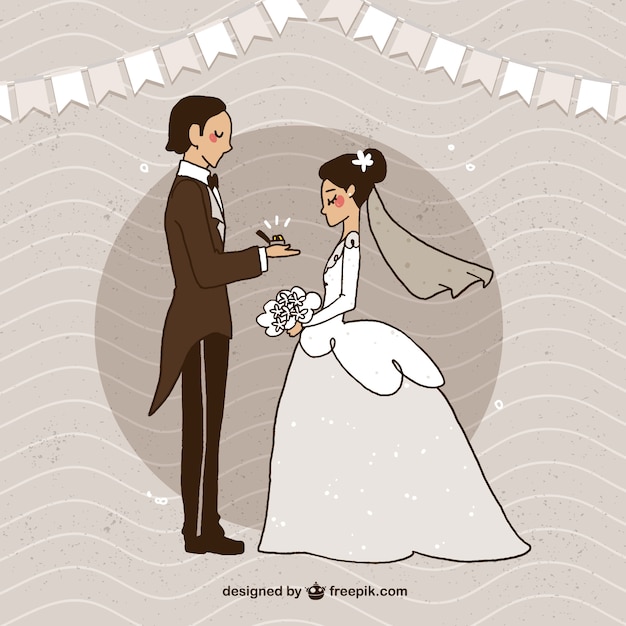 Free Vector bride and groom getting married