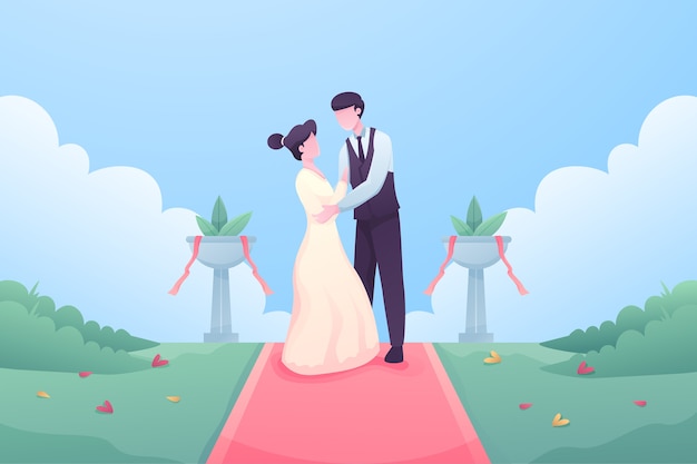 Free Vector bride and groom getting married