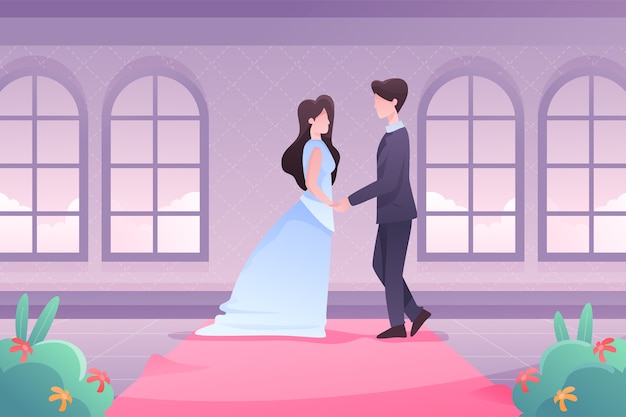 Free Vector bride and groom getting married