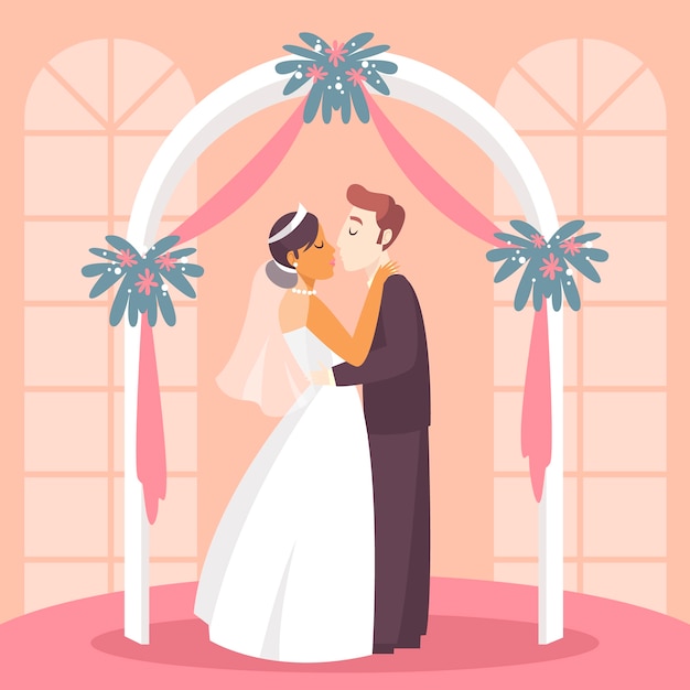 Free Vector bride and groom getting married