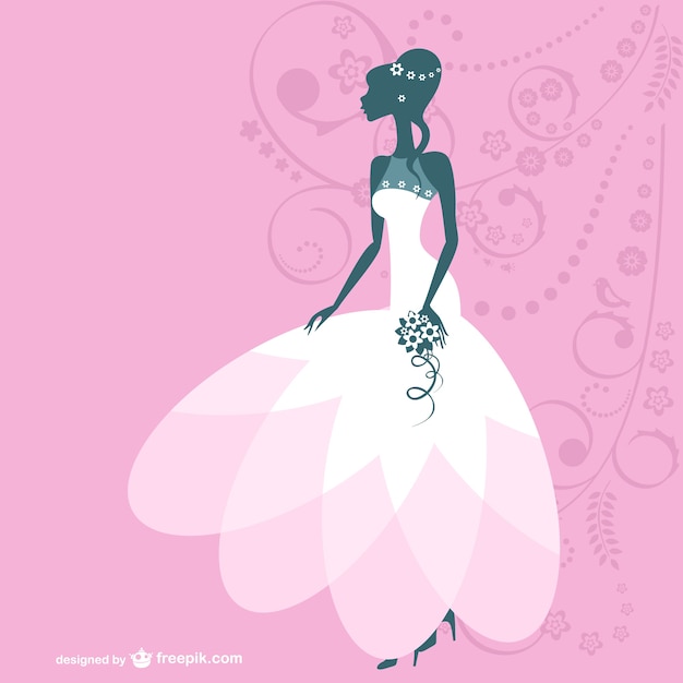 Free Vector bride silhouette with white wedding dress and pink background