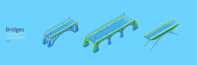 Bridges isometric banner with city architecture