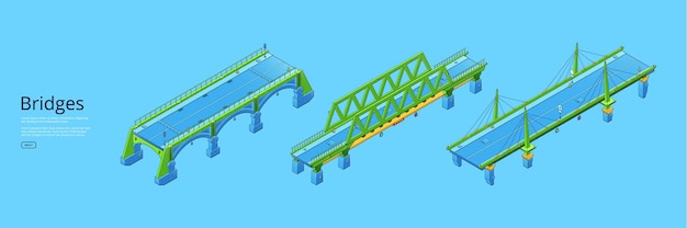 Free Vector bridges isometric web banner city infrastructure