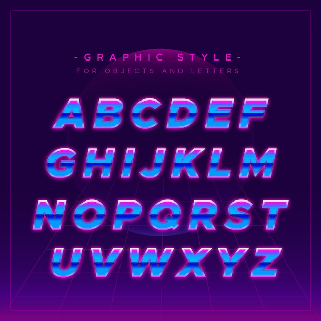 Bright alphabet in neon style