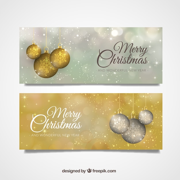 Free vector bright christmas banners with decorative balls