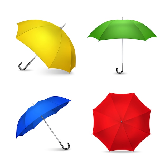 Free vector bright colorful umbrellas 4 realistic images