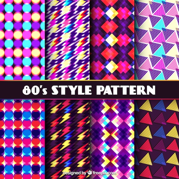 Free vector bright geometric eighties pattern collection