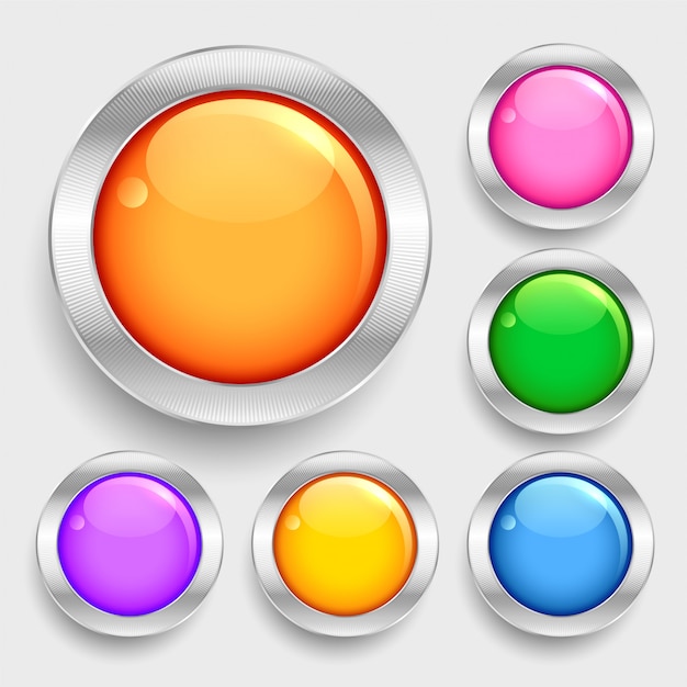 Bright glossy shiny circles round buttons set