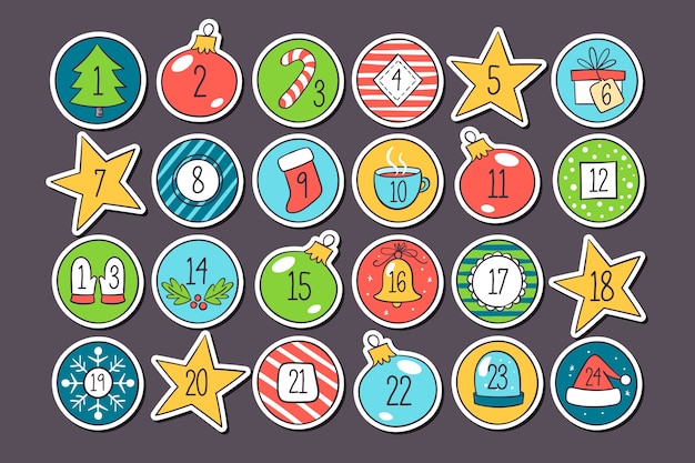 Bright holiday countdown calendar in flat design