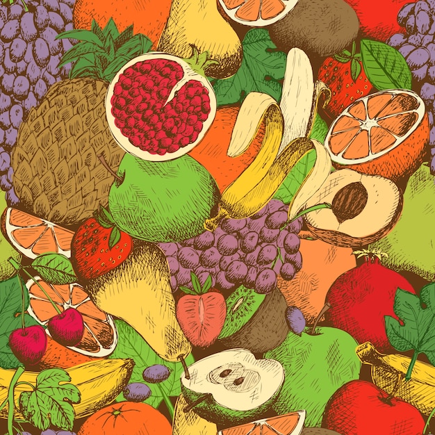 Bright juicy fresh fruits seamless pattern