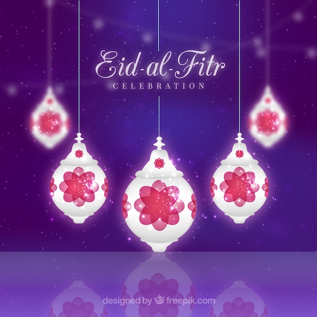 Free Vector bright lanterns eid-al-fitr background