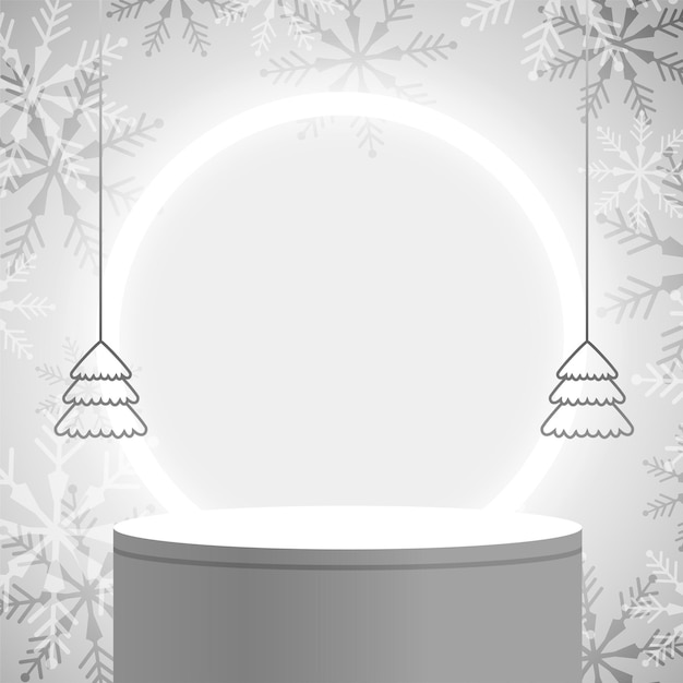 Free Vector bright merry christmas grey background with 3d podium design vector illustration