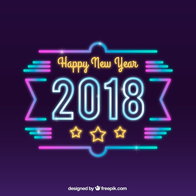 Free Vector bright new year 2018 neon sign