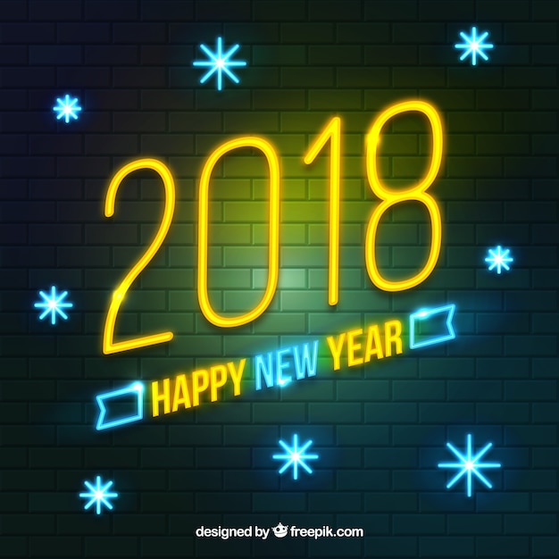 Bright new year neon sign with snowflakes