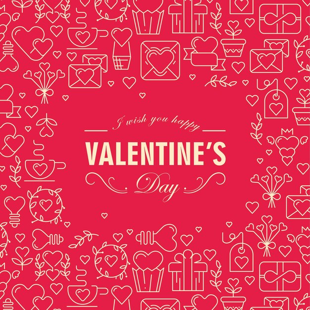 Bright valentine's day background decorated with hearts and flowers elements flat illustration