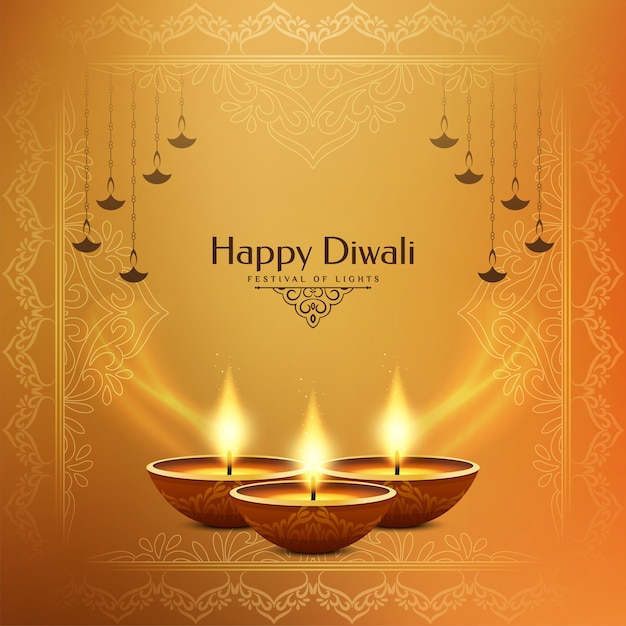 Bright yellow stylish Happy Diwali festival background  