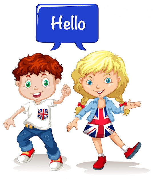 British boy and girl saying hello