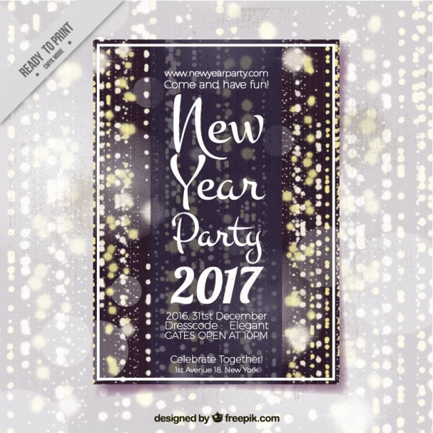 Free Vector brochure of 2017 new year's party with lights and bokeh effect