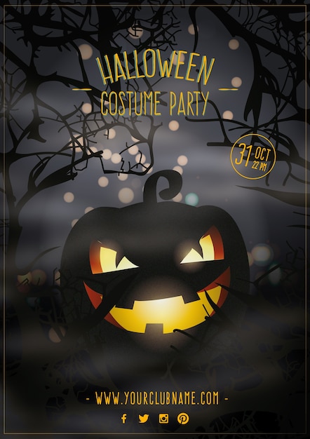 Free Vector brochure of illuminated halloween pumpkin 