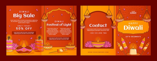 Free Vector brochure template for diwali hindu festival celebration