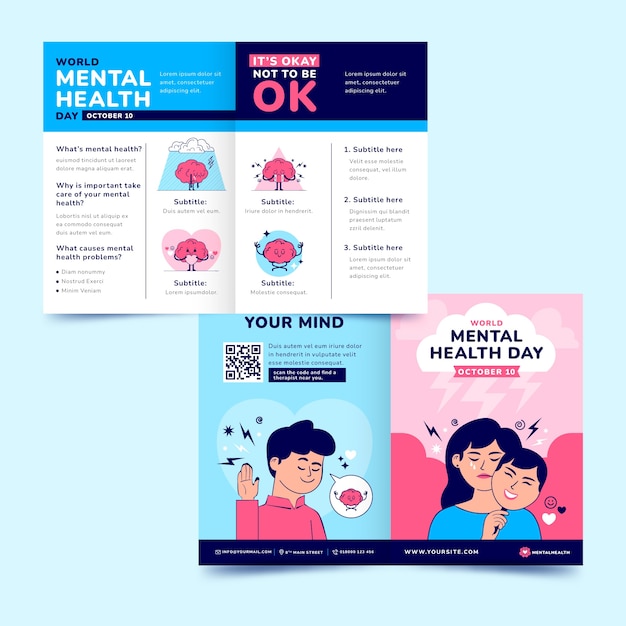 Free vector brochure template for world mental health day celebration