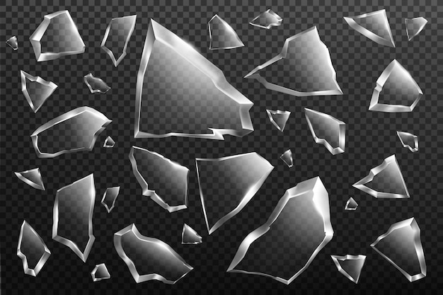 Free Vector broken glass shards set, crashed window fragments