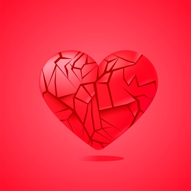 Broken heart sealed isolated. Red glass shards. 