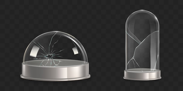 Free Vector broken waterglobe, glass bell jar realistic vector