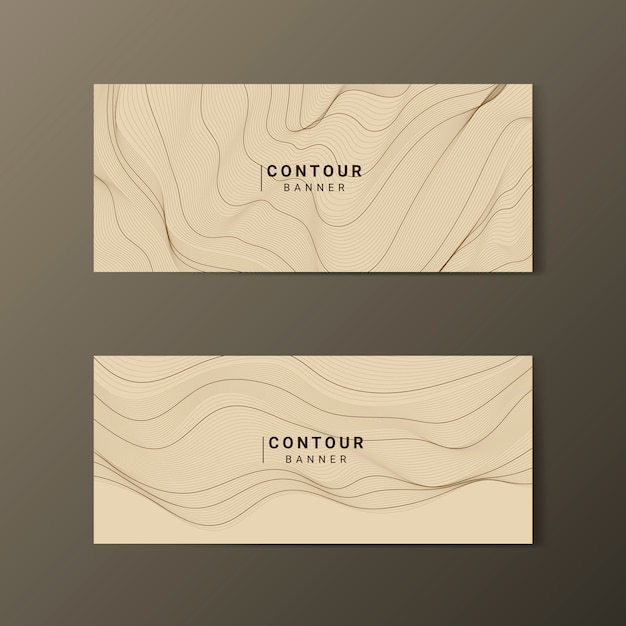 Brown abstract map contour lines banners set