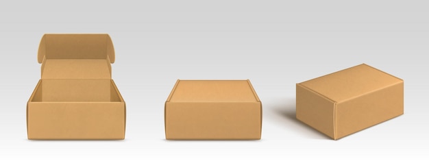 Brown cardboard box mockups set