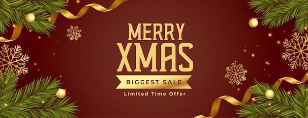 Brown christmas sale promotional banner with 3d elements design