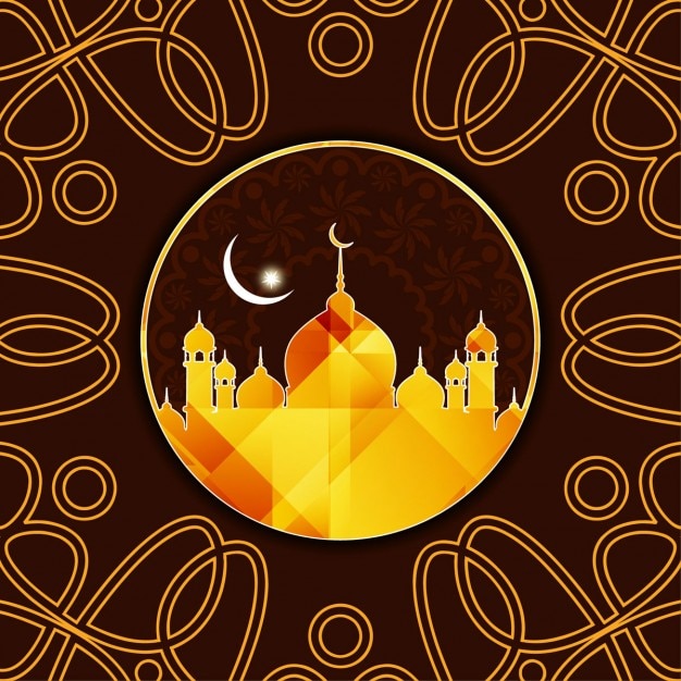 Free Vector brown color eid mubarak background with ornamental elements