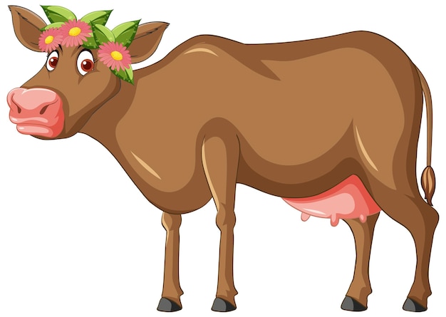 Free Vector brown milk cow standing cartoon character