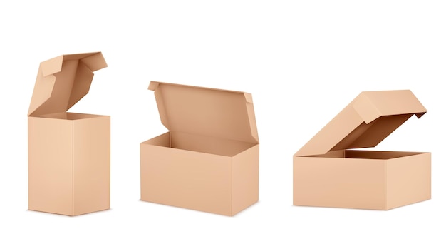 Free vector brown open cardboard box mockup