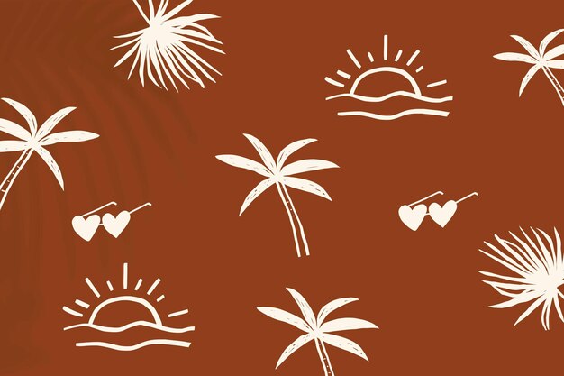 Brown summer vacation background vector with cute doodle graphics