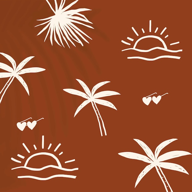 Free vector brown summer vacation background vector with cute doodle graphics