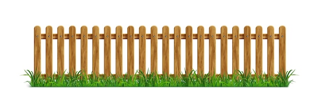 Brown wooden picket fence with green grass