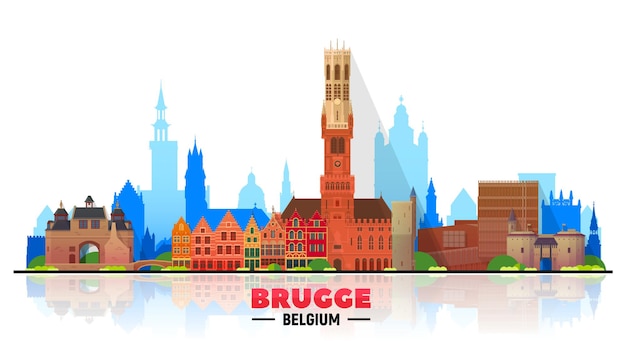 Free vector bruges  brugge  belgium skyline with panorama at white background vector illustration business travel and tourism concept with modern buildings image for banner or web site