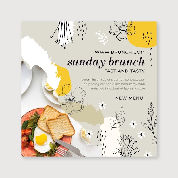 Free vector brunch flyer template with photo