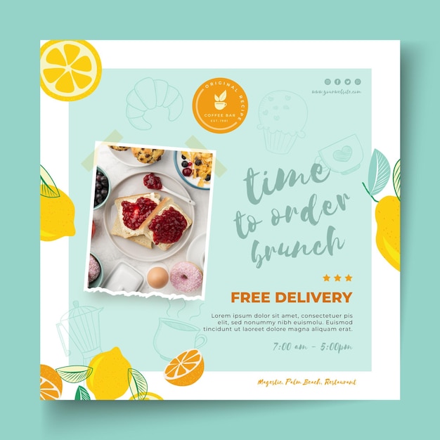 Brunch restaurant square flyer template g