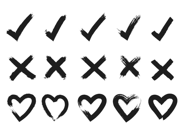 Free vector brush stroke check cross and hearts