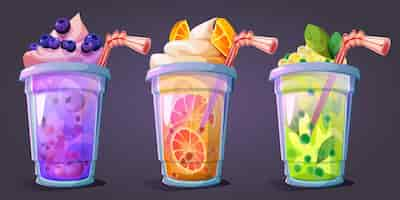 Free vector bubble tea or milk cocktail with fruit and berry