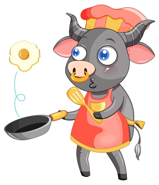 Buffalo cartoon character cooking breakfast