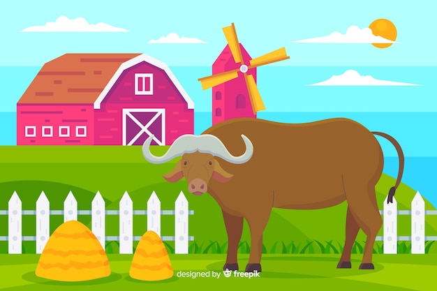 Free Vector buffalo at the farm illustration