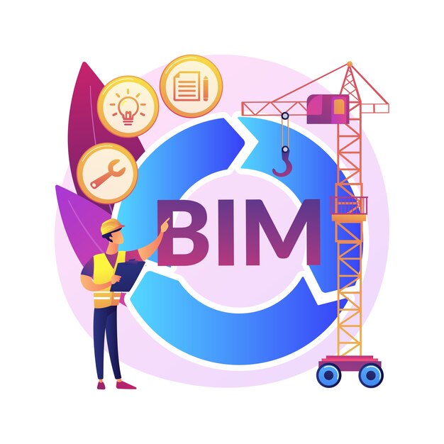 Building information modeling abstract concept   illustration. Collaborative construction, construction project management, 3D model-based process, operational information