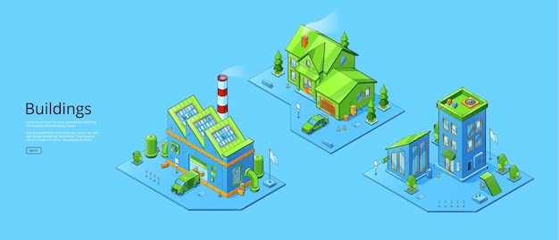 Buildings banner with isometric fabric house